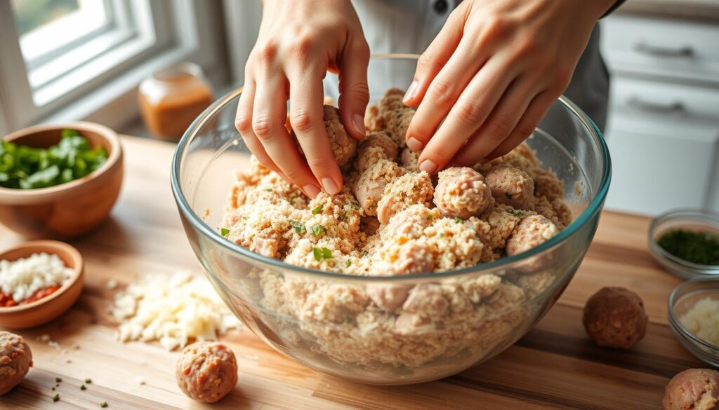 Chicken Parmesan Meatball Mixing Technique